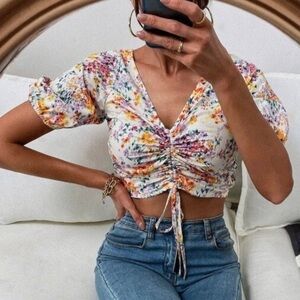 H&M Multicolor Floral Cinch Crop Top